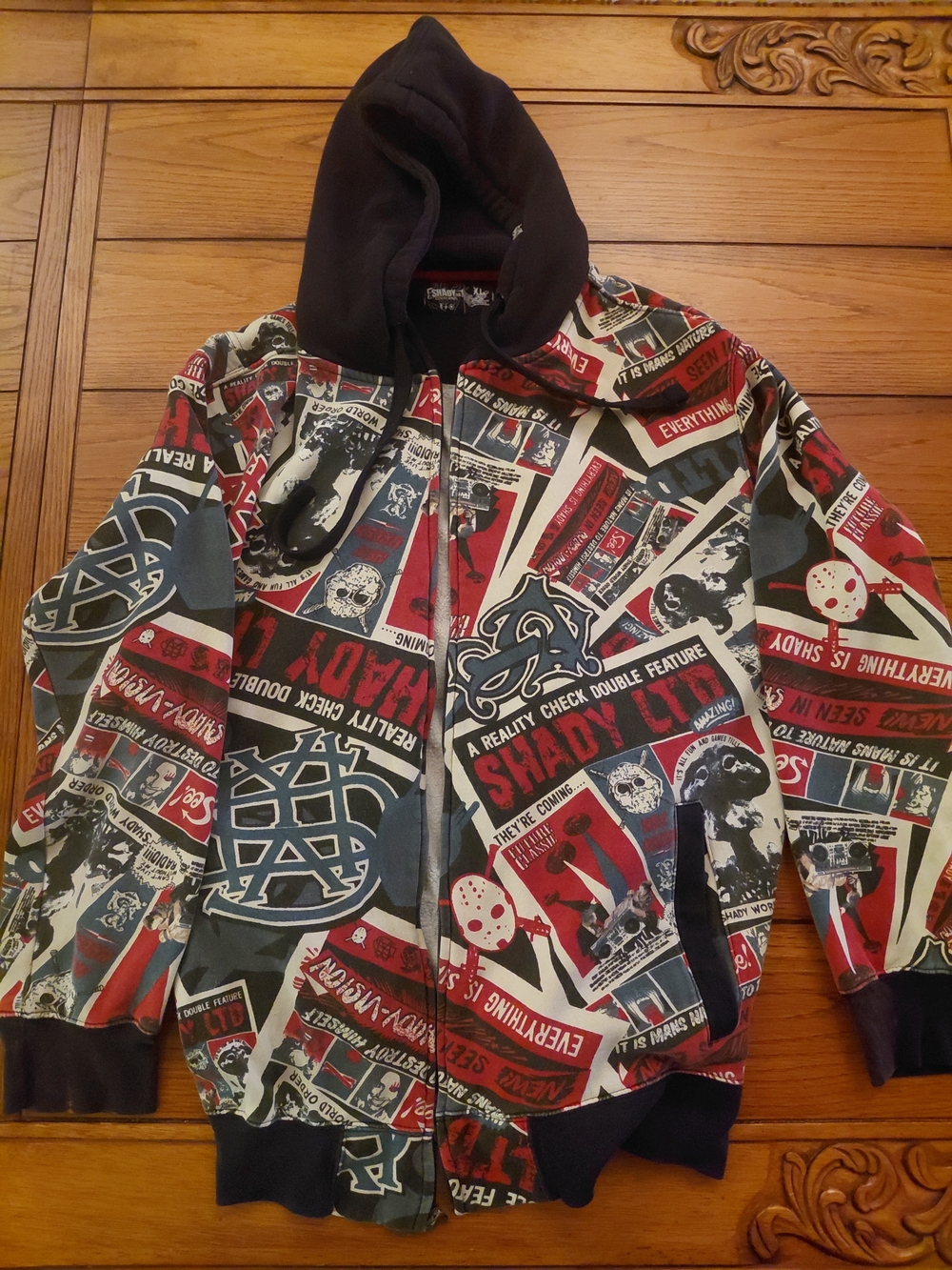 Graphic Print Kids Hoodie Jacket - Black & Red